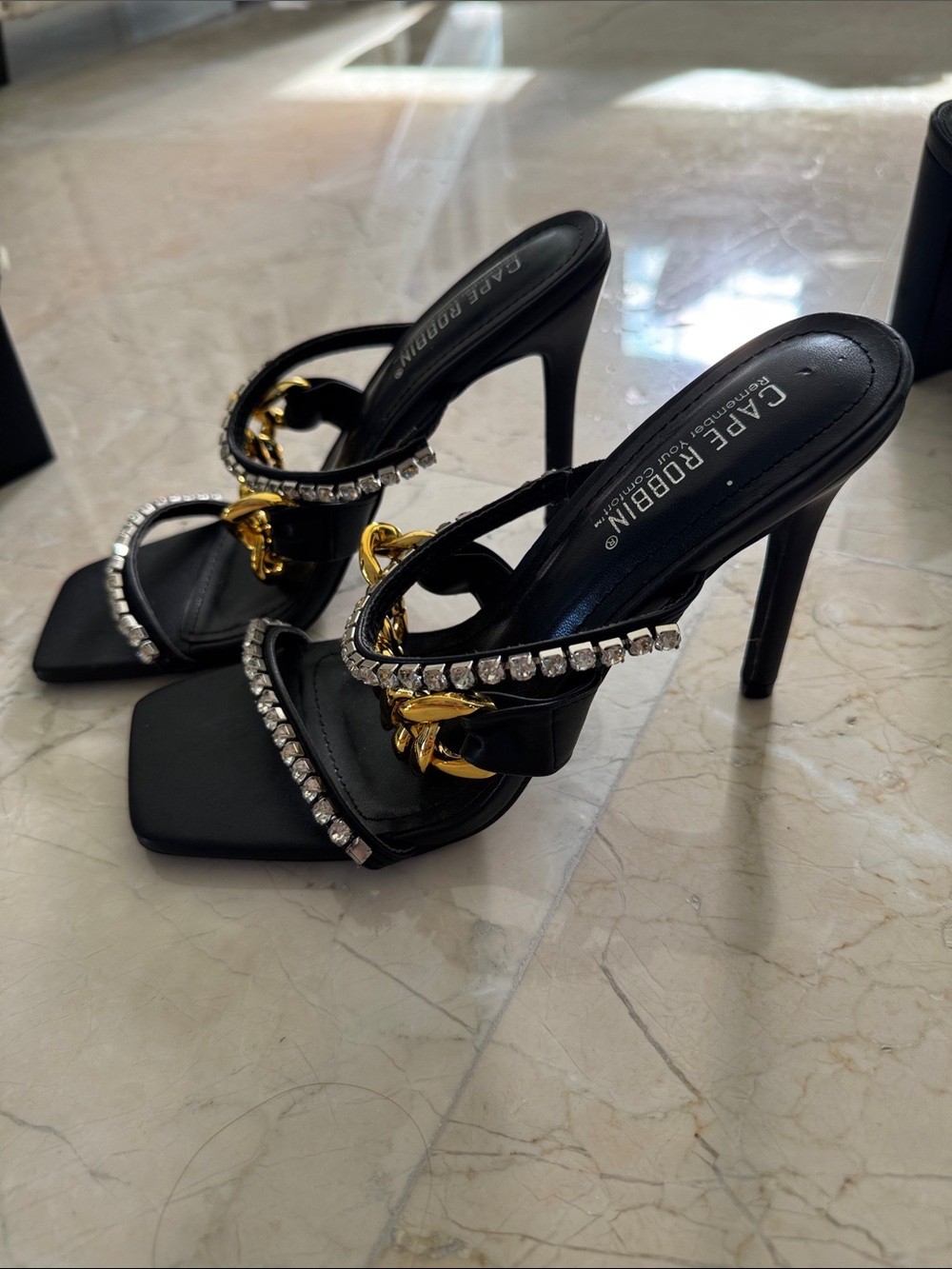 Cape Robbin Black Studded and Chain-Embellished Heels - Picture 4 of 5